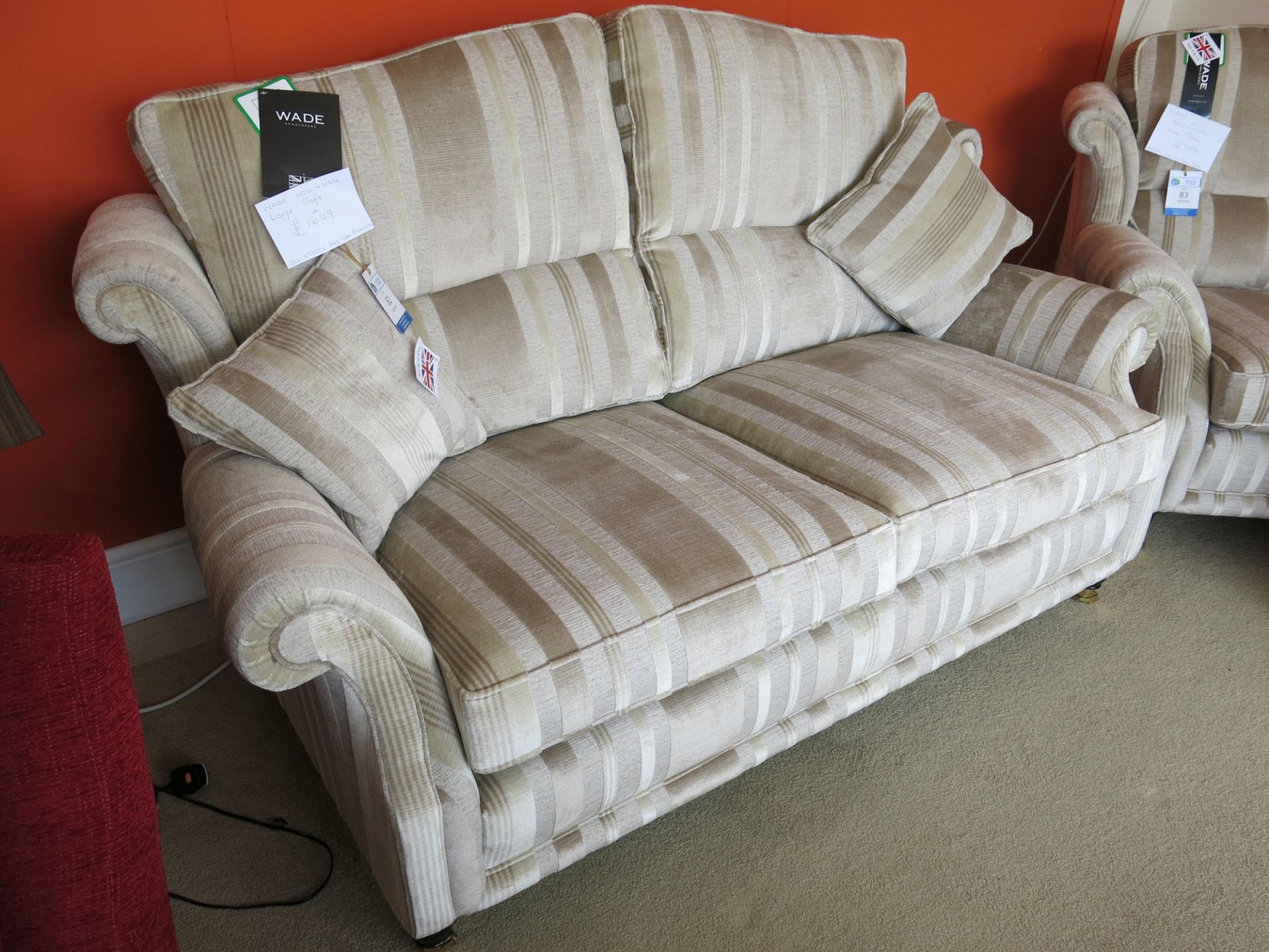 Wade Hollinwell large sofa with two matching scatter cushions with mahogany legs, the front legs - Image 3 of 3