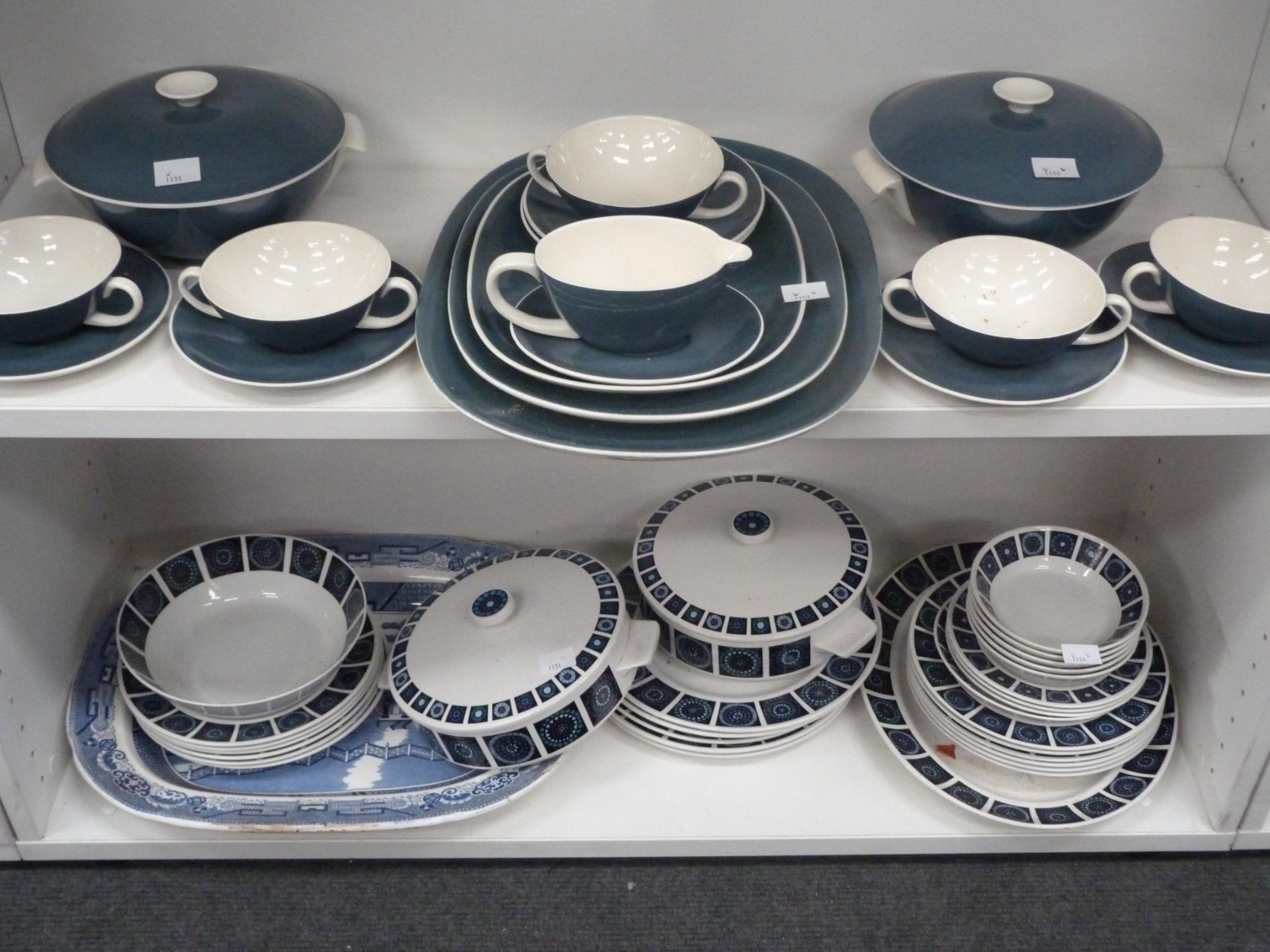 Five shelves to include 6 x Royal Doulton teacups & saucers, Coalport bowl, Poole dinner service, - Image 3 of 4