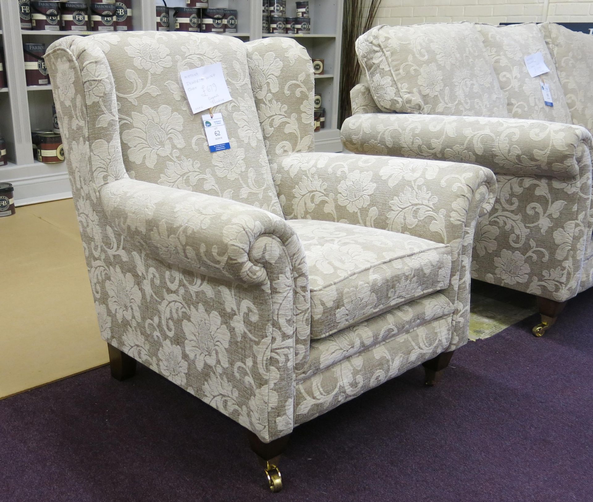 Alstons Ixworth wing back chair with polished brass castors on front feet. RRP £679 - Image 2 of 3