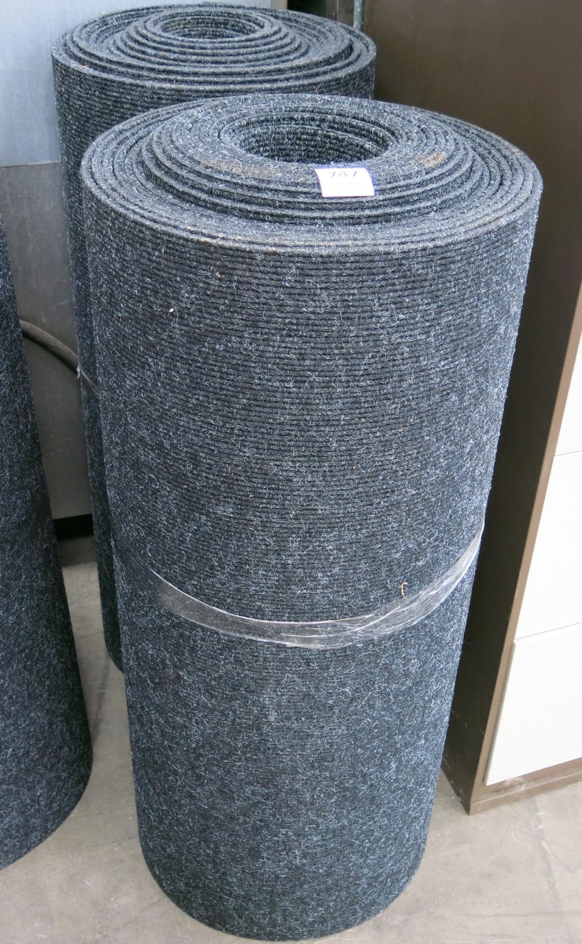 2 x Small rolls of black industrial carpet runner