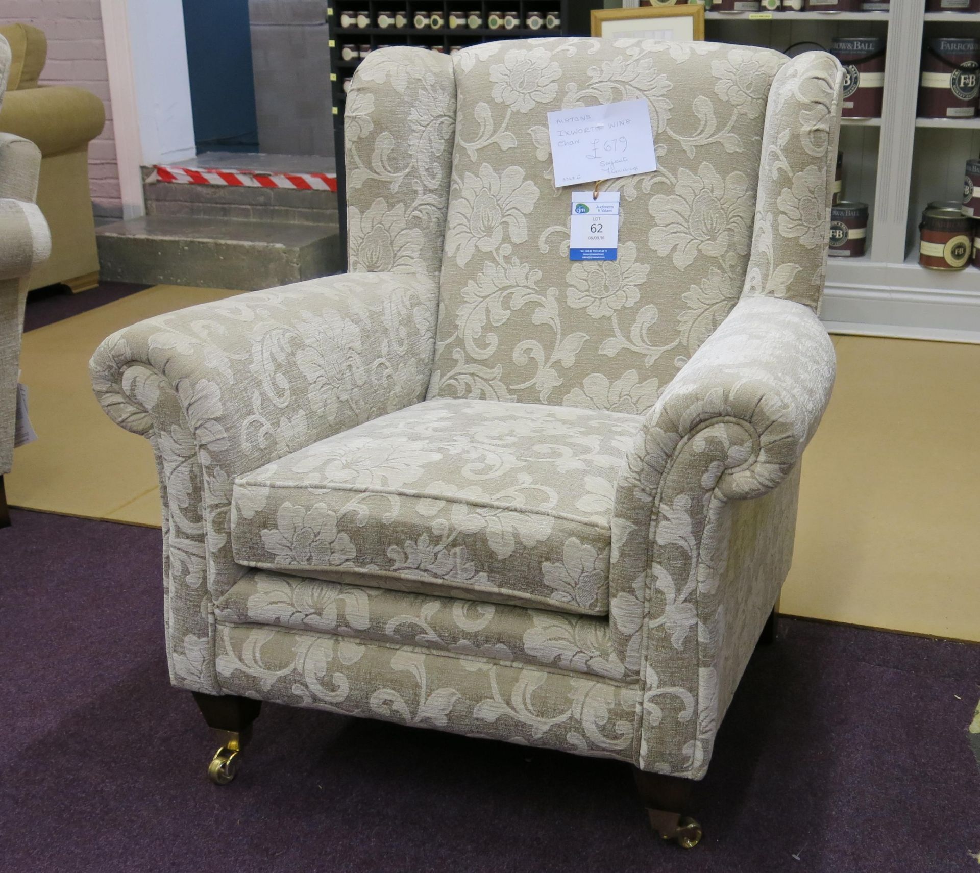 Alstons Ixworth wing back chair with polished brass castors on front feet. RRP £679 - Image 3 of 3