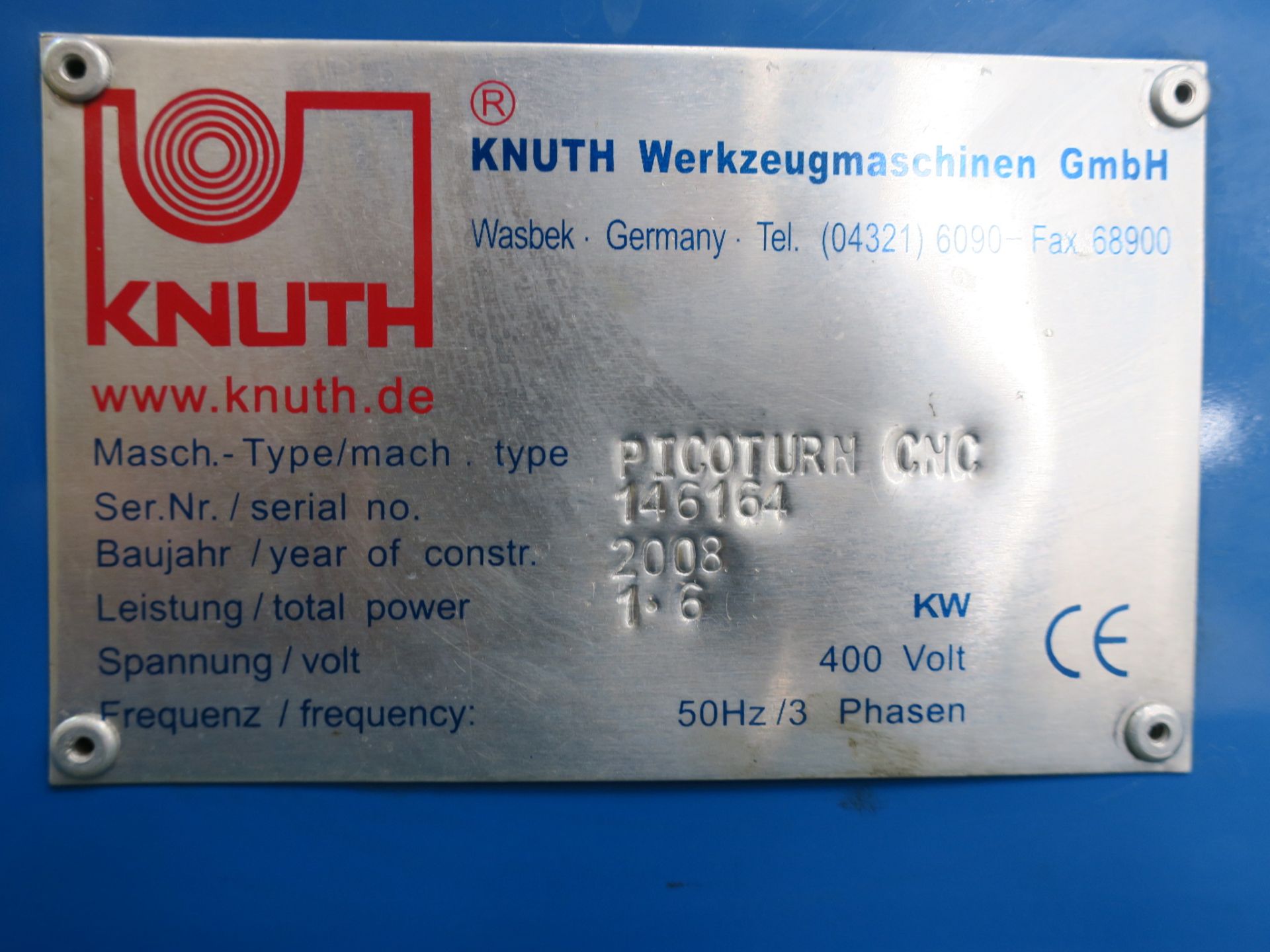 * A Pico Turn Knuth CNC Lathe, serial number 146164. Year of Manufacture 2008. 240V, 50 Hz. - Image 7 of 7