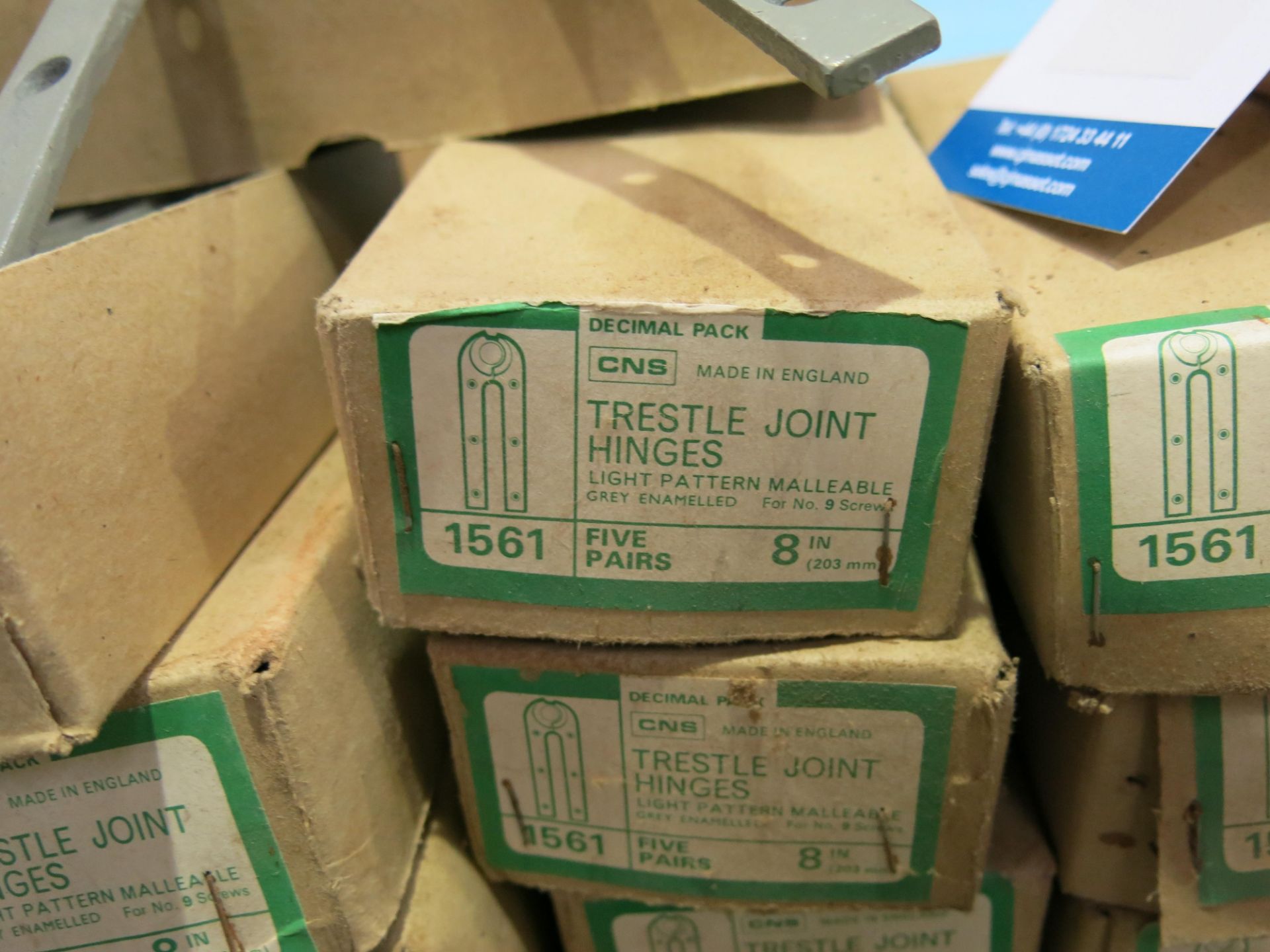 * 38 Boxes containing CNS Trestle Joint Hinges, approx 300 qty. Please note this lot is located at - Image 3 of 3