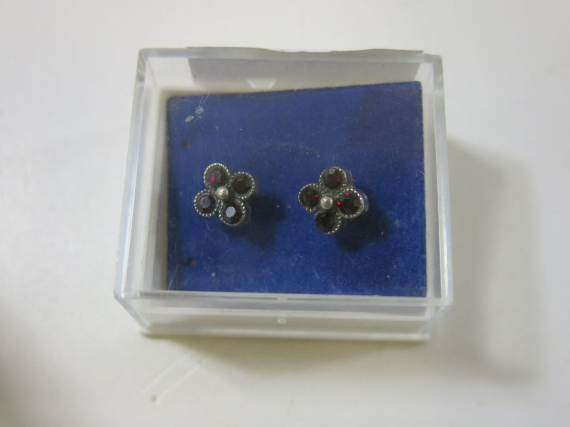 Silver Marquise Garnet Stud Earrings (est. £15-£30) - Image 2 of 2