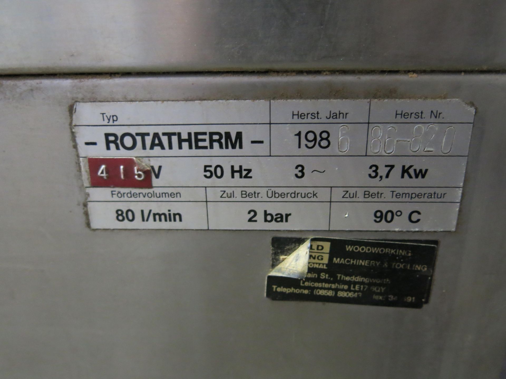 * Rotatherm Industrial Tool Washer, year of manufacture 1986, 415V, 3 PHS, 3.7kW, 80L/min, 2 bar - Bild 6 aus 6