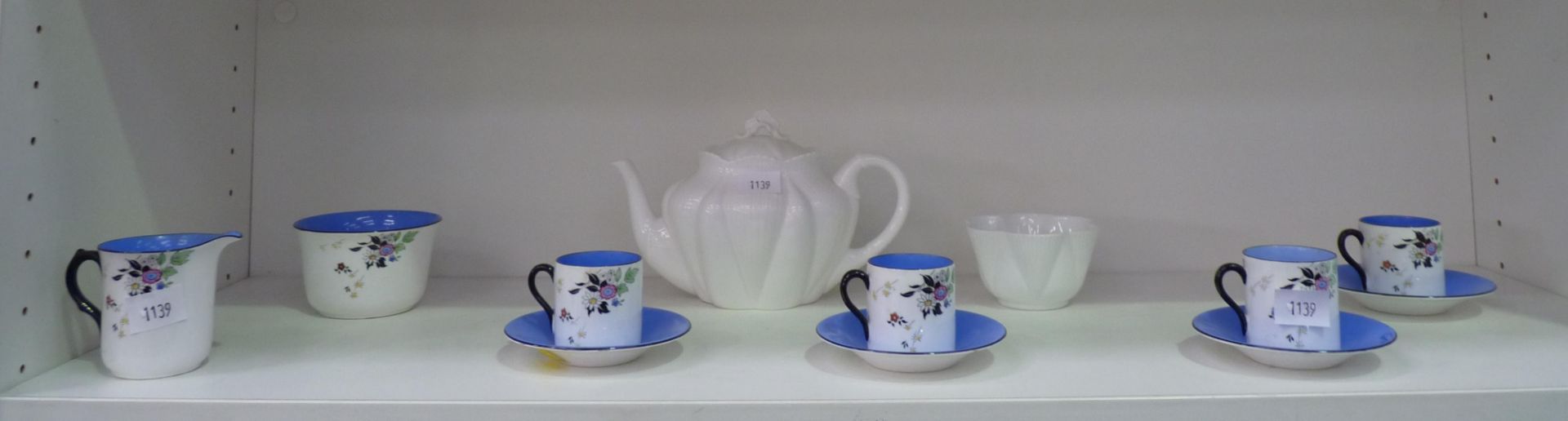 A Shelley 'Dainty' teapot & sugar bowl, together with a 1930s Shelley part coffee service (est £
