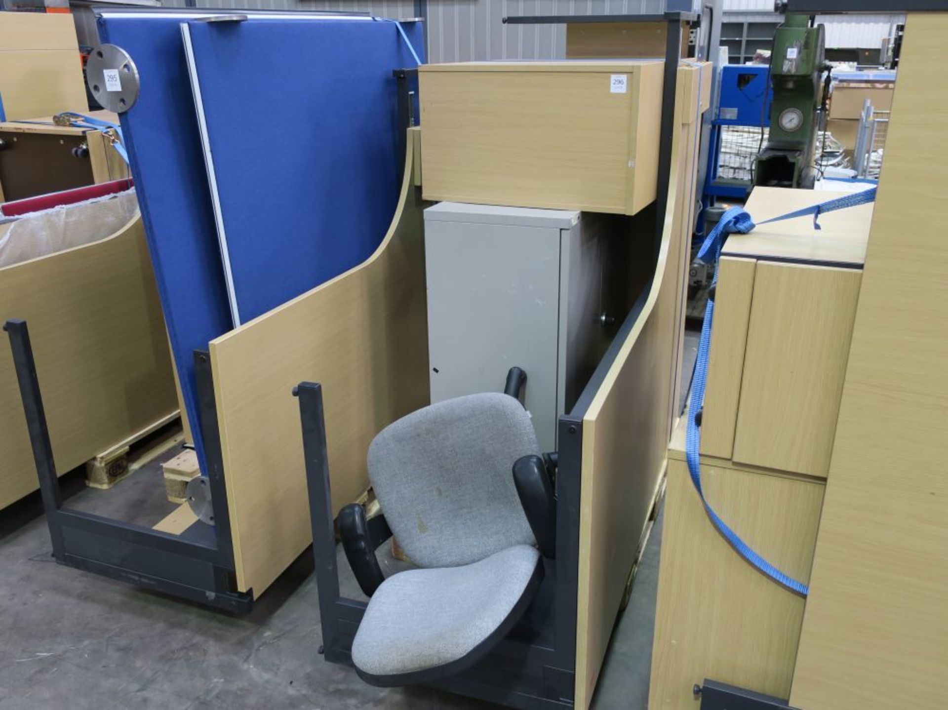 An Office set comprising of a large corner Office Desk, 3 drawer Pedestal, a metal 2 door Cupboard