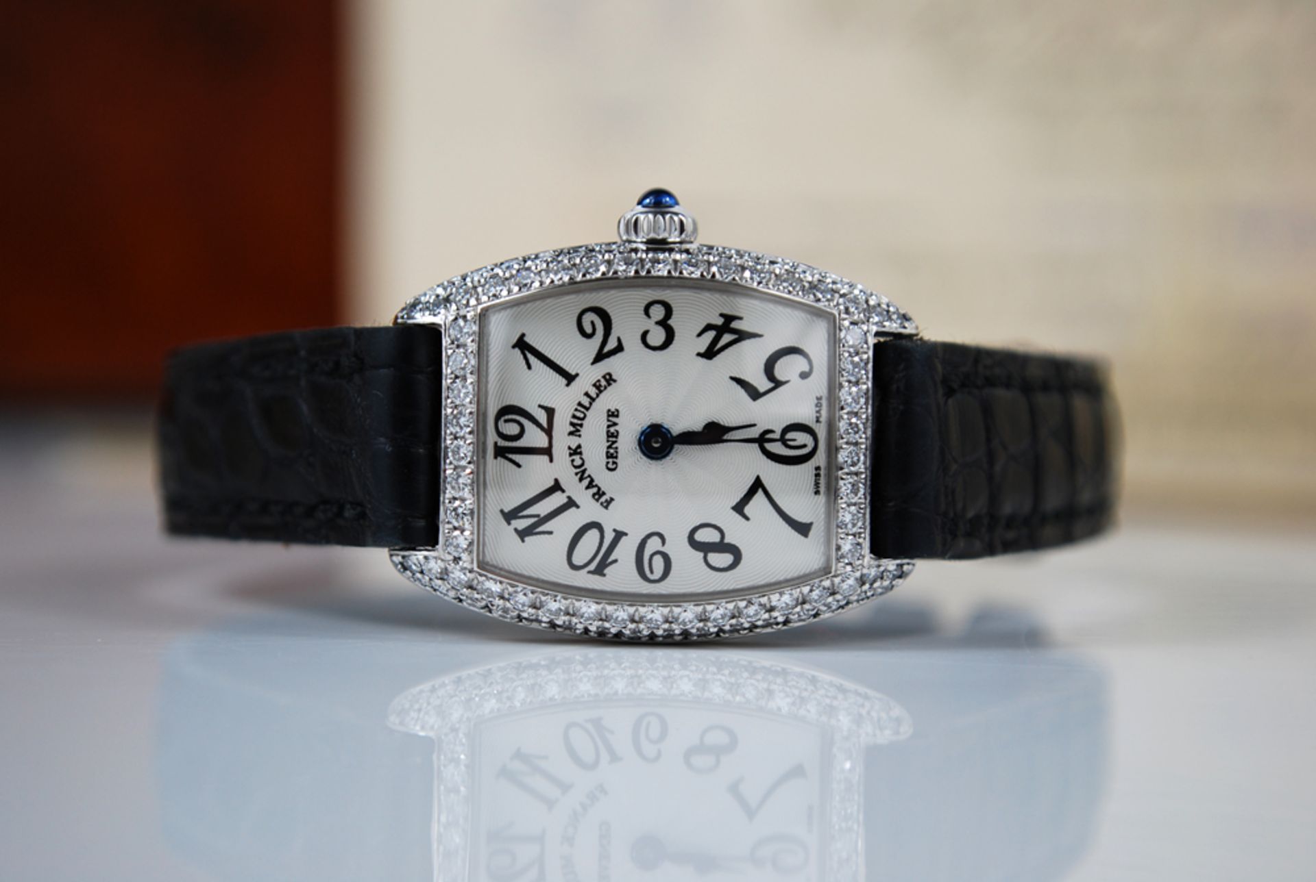 * FRANCK MULLER – CINTREE CURVEX WATCH:  18K WHITE GOLD & DIAMOND ENCRUSTED!  VALUATION $35,500.00