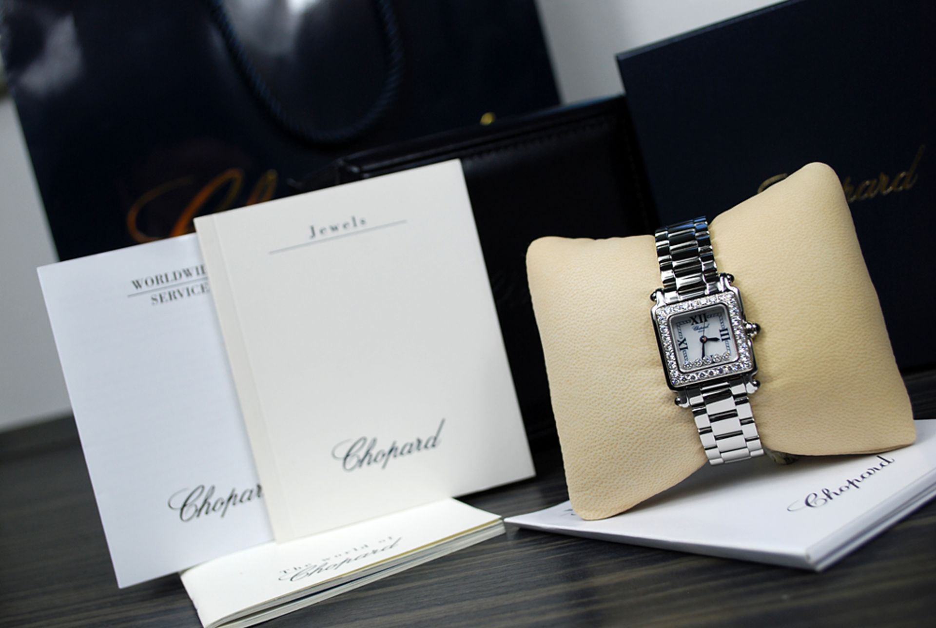 CHOPARD – FLOATING DIAMOND 'HAPPY SPORT SQUARE' with DIAMOND BEZEL!  est RRP $25,710.00 !!! - Image 8 of 12