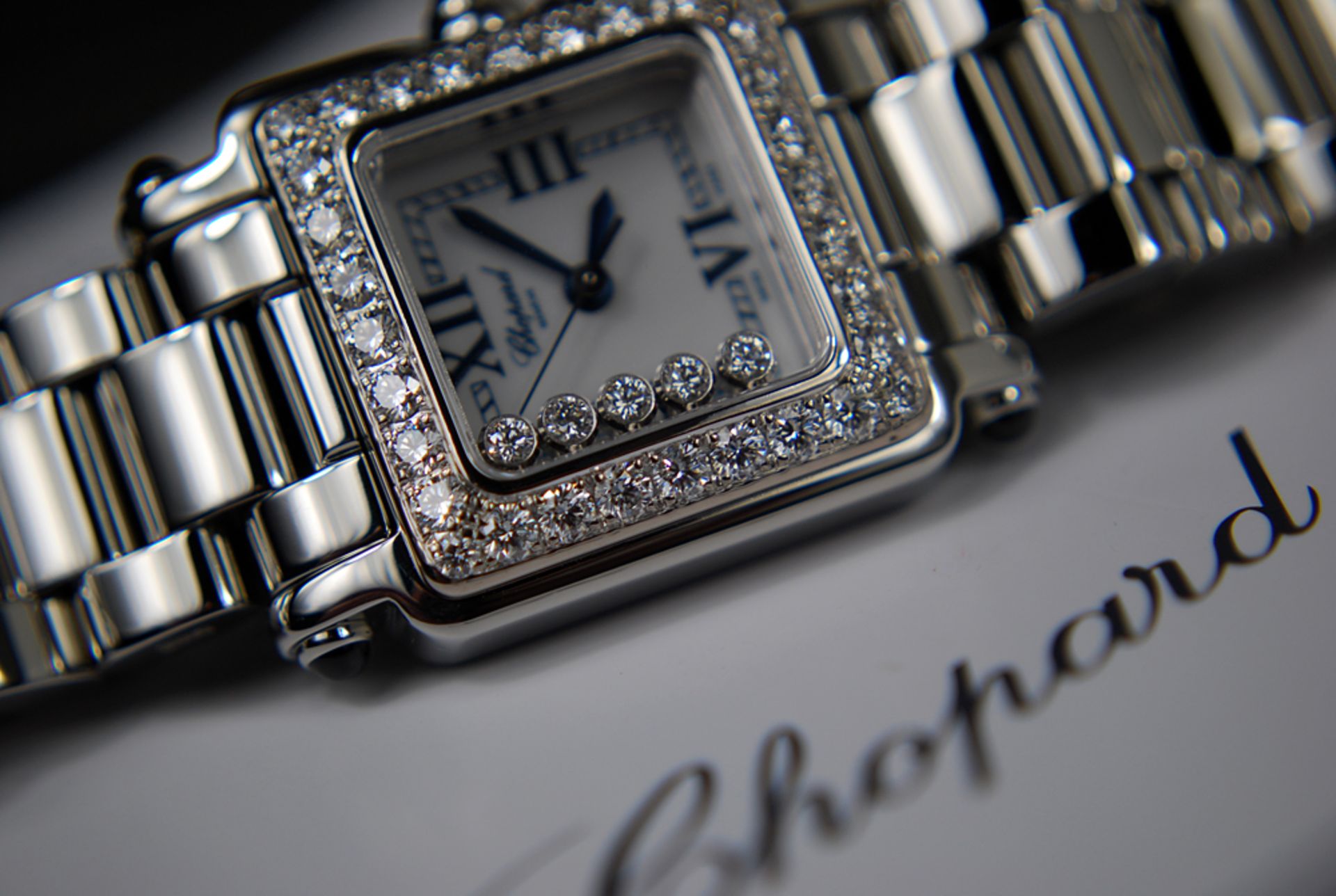 CHOPARD – FLOATING DIAMOND 'HAPPY SPORT SQUARE' with DIAMOND BEZEL!  est RRP $25,710.00 !!! - Image 3 of 12