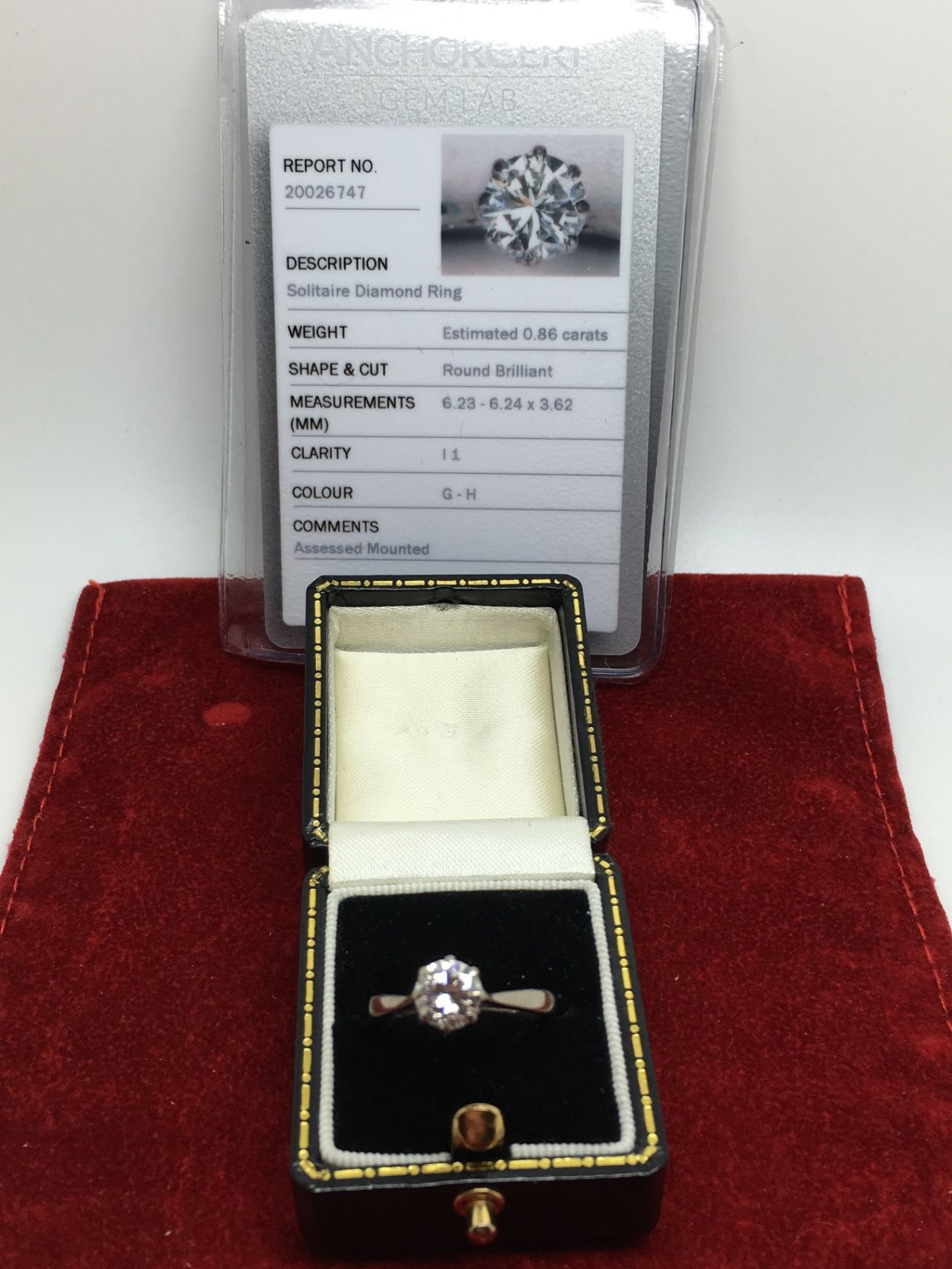 0.86ct DIAMOND SOLITAIRE RING WITH ANCHOR CERTIFICATE - Image 3 of 3