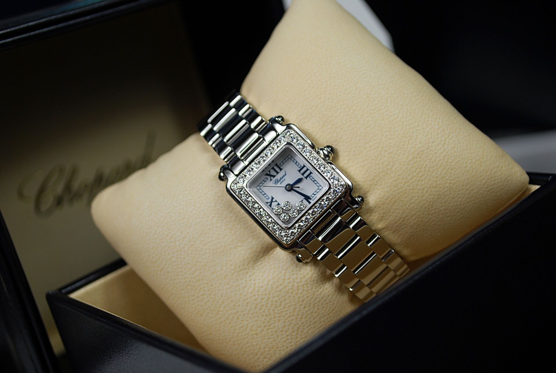 CHOPARD – FLOATING DIAMOND 'HAPPY SPORT SQUARE' with DIAMOND BEZEL!  est RRP $25,710.00 !!! - Image 7 of 12