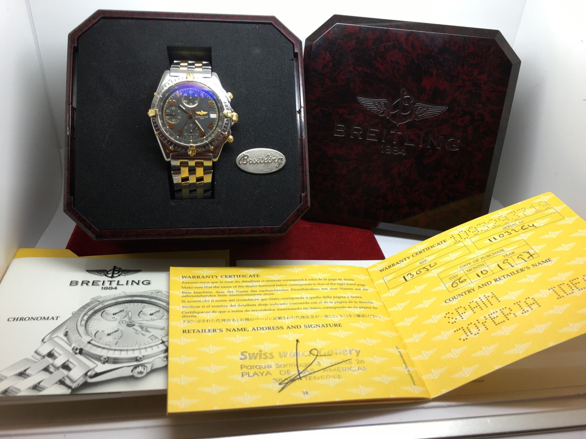 BREITLING CHRONOMAT EVOLUTION WATCH IN STAINLESS AND GOLD - WITH BOX & PAPERS - Image 7 of 7