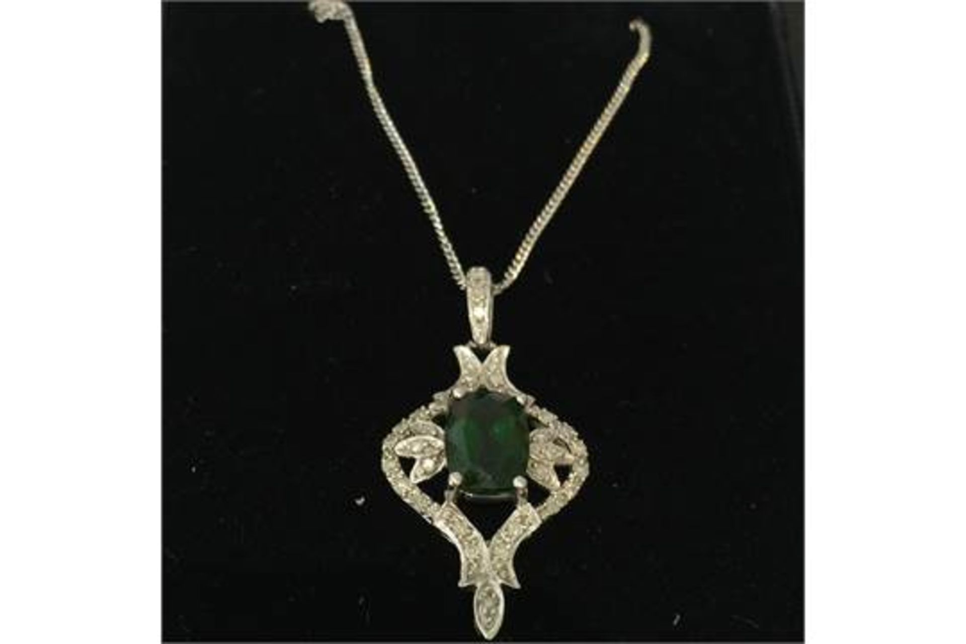 9ct Gold Diamond Encrusted Green Stone Pendant - Marked 375 -Tested as 9ct
