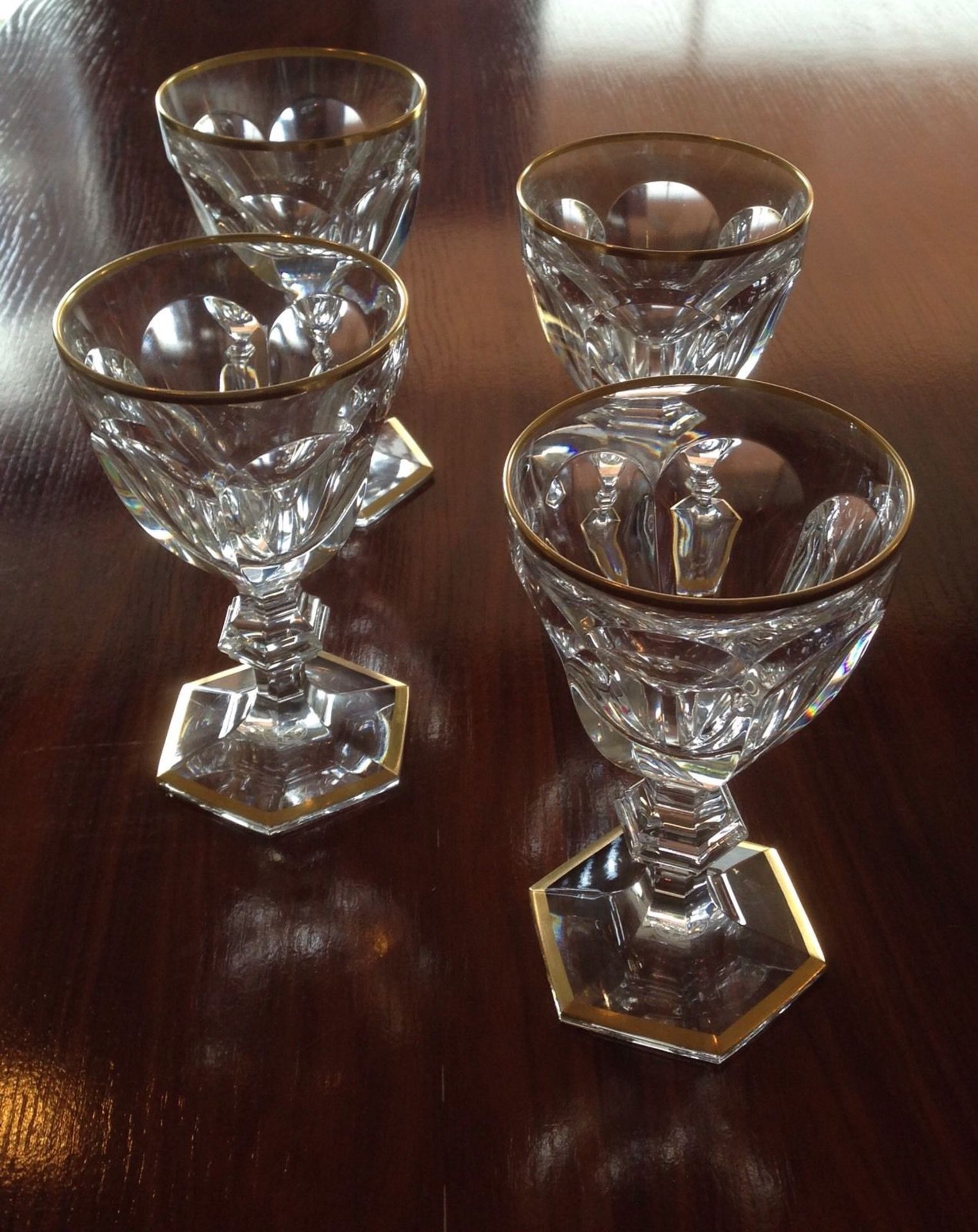 4 HEAVY BACCARAT GOBLETS WITH GOLD RIMS - SIGNED