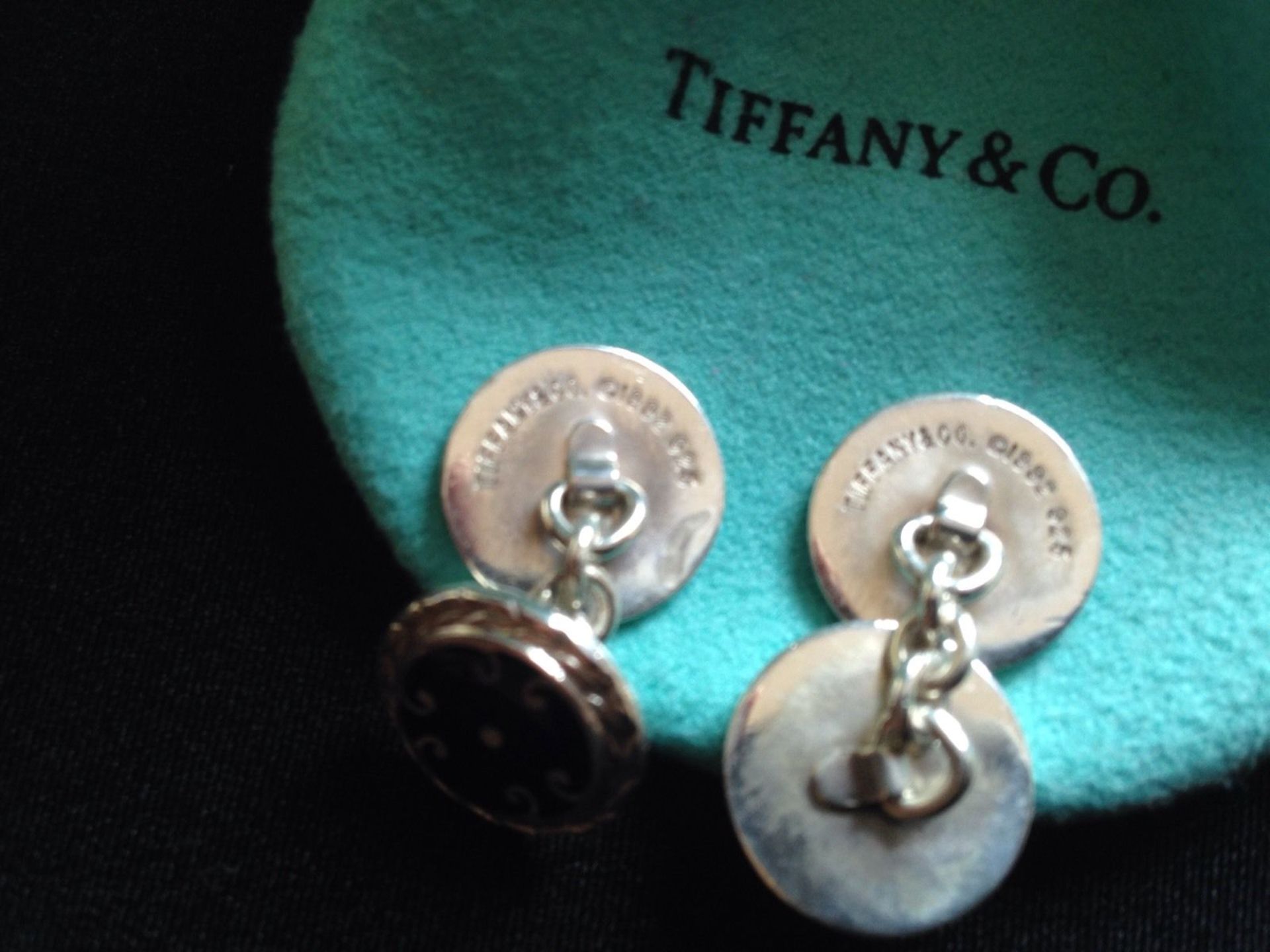 Vintage Rare Enamel 1992 Silver Tiffany & Co Cuff links Cufflinks - Image 2 of 5