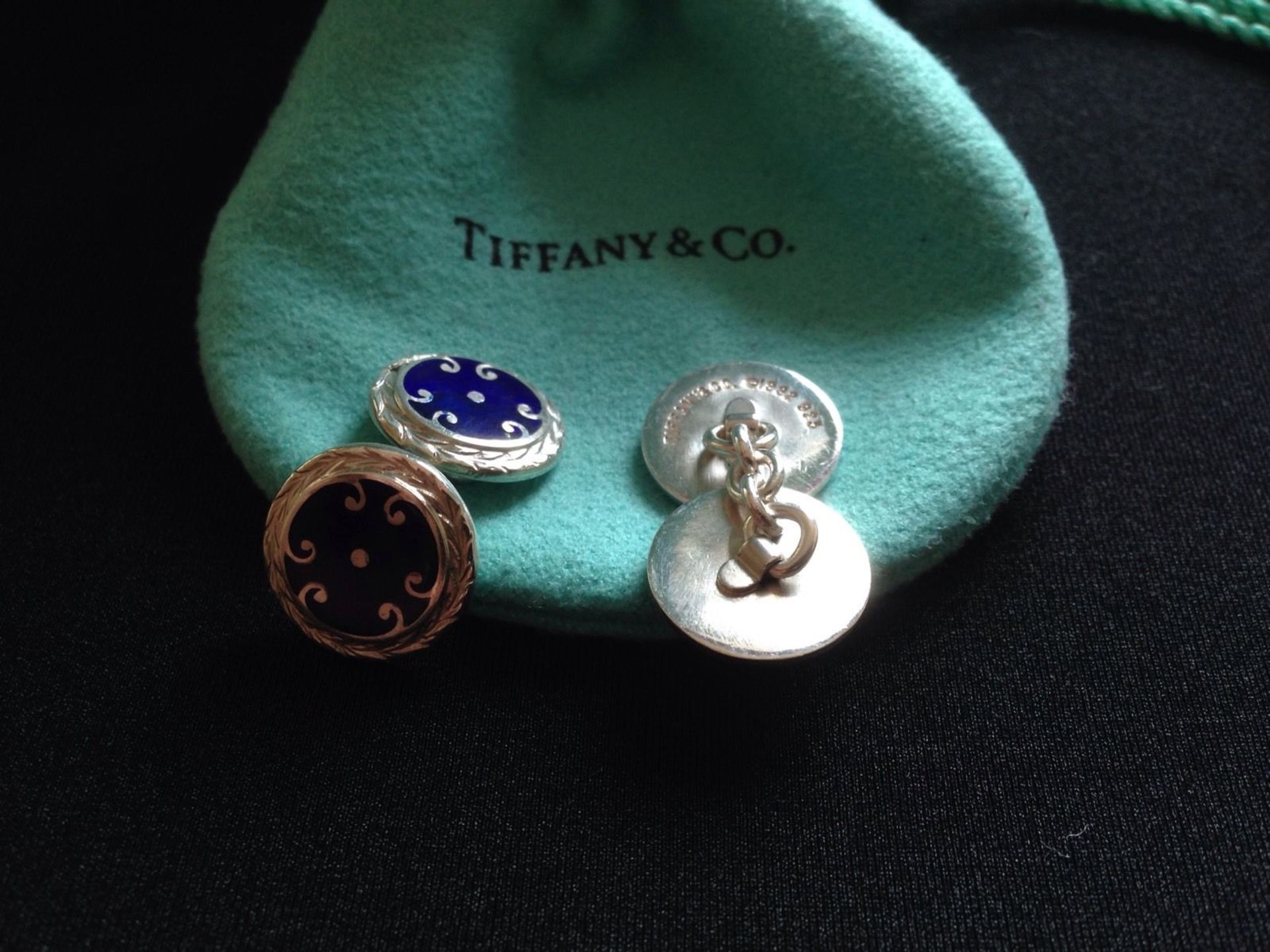 Vintage Rare Enamel 1992 Silver Tiffany & Co Cuff links Cufflinks - Image 4 of 5