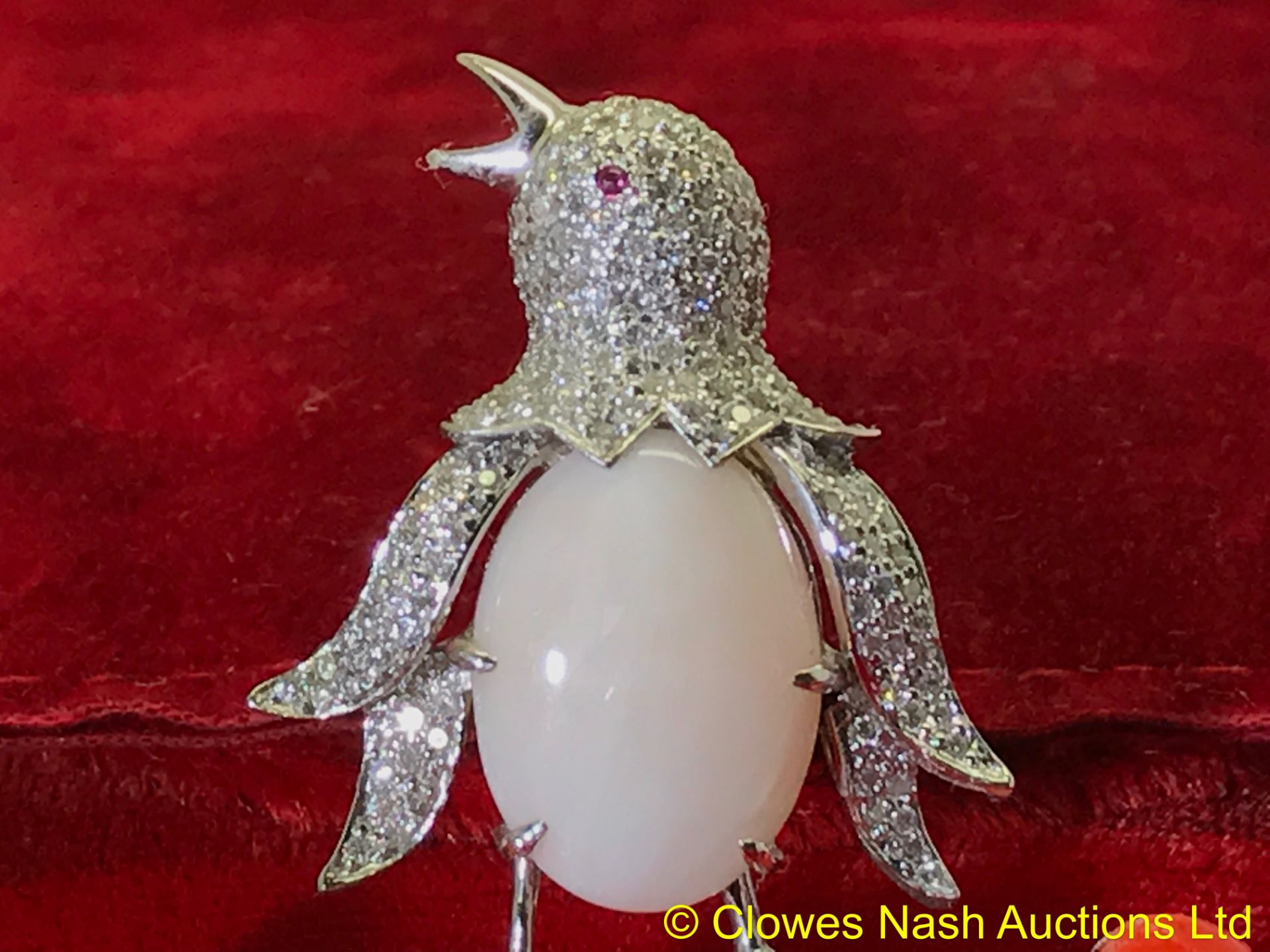 Fine Diamond & Ruby set Penguin set with Angel Skin Coral & Coral Brooch - Image 2 of 2