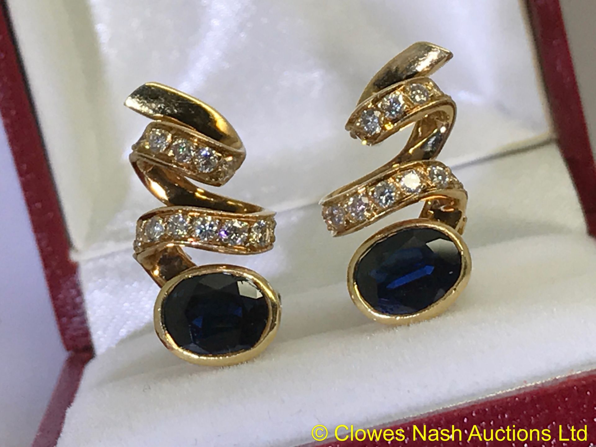 Quality Sapphire & Diamond Earrings set in yellow metal tested as 18ct Gold