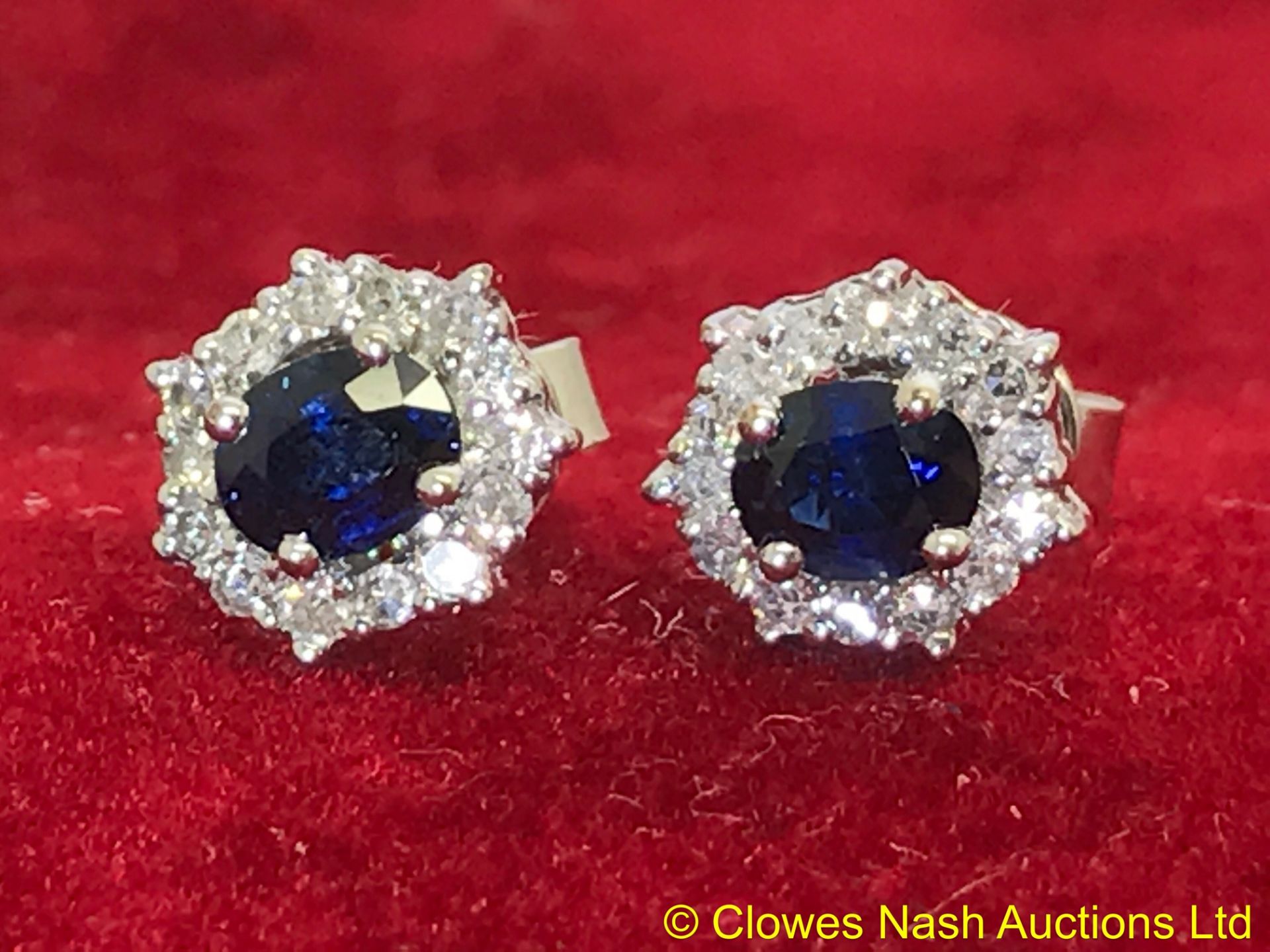 9ct GOLD BLUE SAPPHIRE & DIAMOND EARRINGS