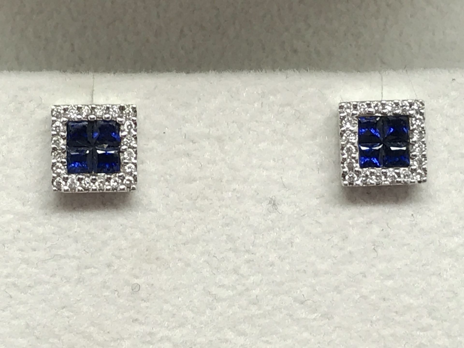 SAPPHIRE & DIAMOND EARRINGS MARKED 750 & TESTED FOR 18ct WHITE GOLD