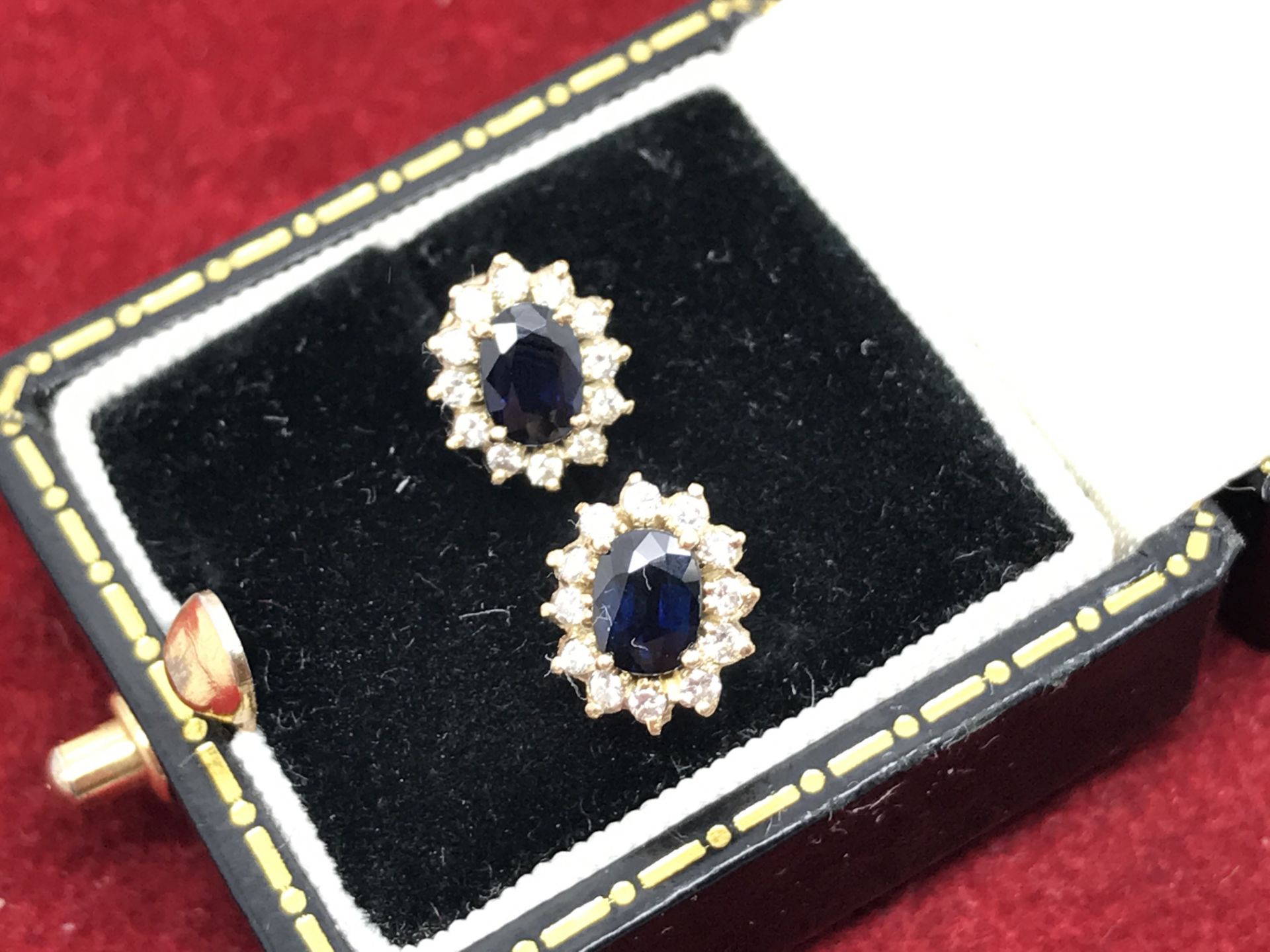 14ct BLUE SAPPHIRE & DIAMOND EARRINGS WITH SCREW BACKS