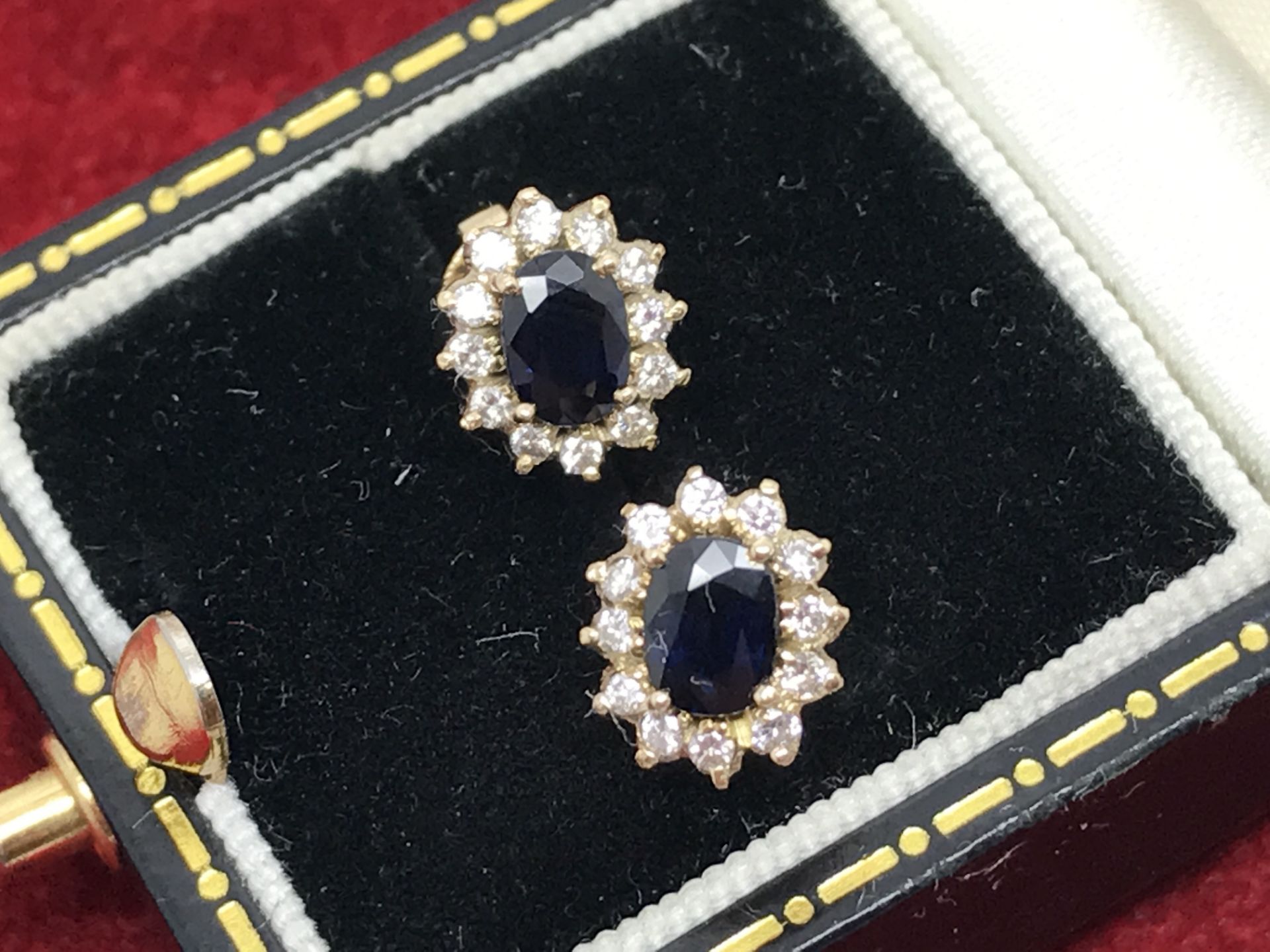 14ct BLUE SAPPHIRE & DIAMOND EARRINGS WITH SCREW BACKS - Image 3 of 4