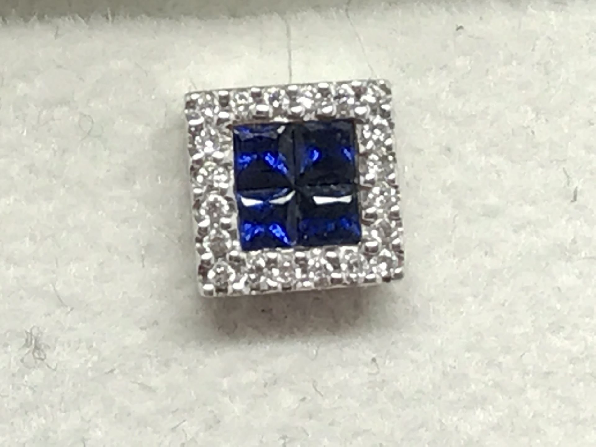 SAPPHIRE & DIAMOND EARRINGS MARKED 750 & TESTED FOR 18ct WHITE GOLD - Image 2 of 2