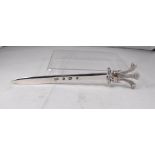 A Silver paper knife the handle in the form of Prince of Wales feathers and a crown 19cm long