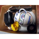 A Poole Pottery bowl, a Poole Pottery posy vase, a Russian Monocular and other items (box)