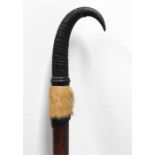 An Alpine walking stick with mounted goat horn handle 153cm high