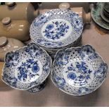 Twelve Carl Teichert porcelain "Meissen" blue onion pattern plates 22cm diameter and two matching