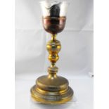 A 19thC French copper and brass chalice with white metal cup 25cm high