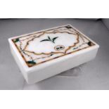 A Pietra Dura style white onyx box decorated leaves 16cm x 11cm