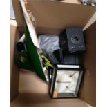 A Triang Toys pond yacht, a group of Kodak box cameras and other items (box)