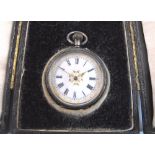 An Edwardian open faced fob watch Sheffield, 1904 the enamel dial having Roman numerals, boxed,