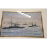 A Watercolour, depicting WWII ship convoy 27cm x 17cm