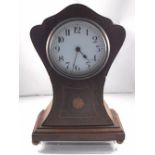 A Edwardian Mantel clock the enamel dial having Arabic numerals in a mahogany inlaid case 23cm high