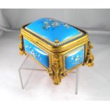 A Continental porcelain trinket box, decorated flowers on a turquoise ground and ormolu mounts 12.