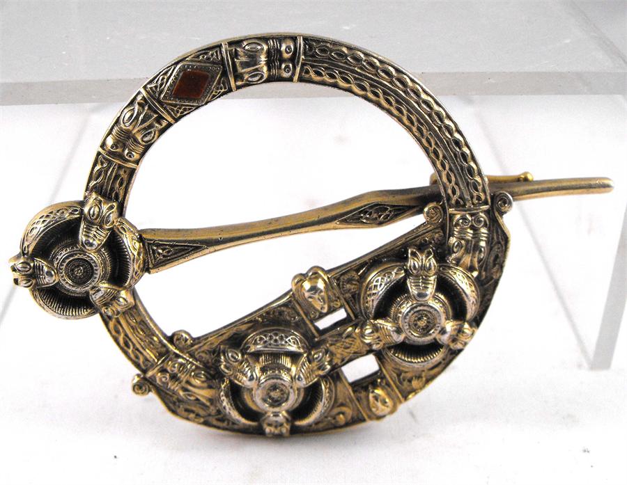 A silver gilt celtic tara brooch by West & Son, Dublin Ireland, registered design December 17th 1849