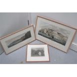 A 19thC hand coloured engraving "Hand Fast Point in Dorsetshire" 50cm x 28cm and two others