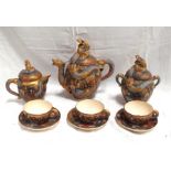 A late 19thC Japanese satsuma pottery teaset, decorated one thousand immortals pattern, with six