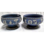 A Wedgwood blue Jasper Ware pedastal bowl decorated classical figures 21cm diameter and another