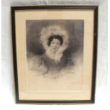 A William IV period charcoal drawing of a women in a bonet, signed and dated 1833 lower right corner