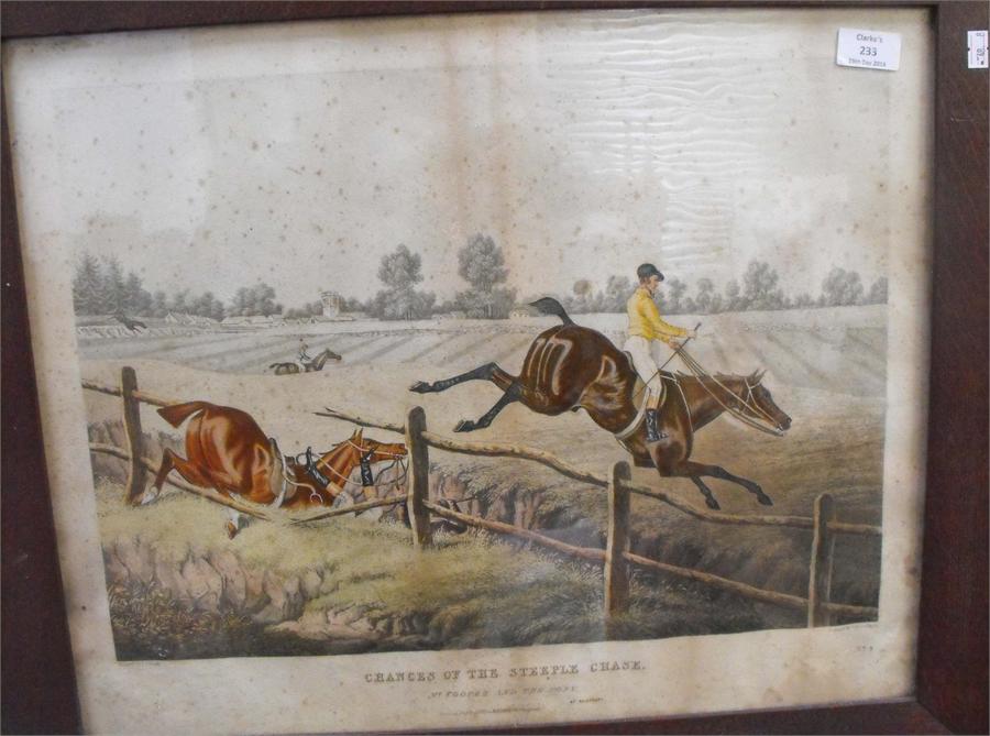 A 19thC hunting print "Full Cry" 74cm x 27cm and another similar "Chances of the Steeple Chase" (2)