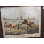 A 19thC hunting print "Full Cry" 74cm x 27cm and another similar "Chances of the Steeple Chase" (2)