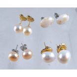 A pair of 18ct gold pearl earrings and other pearl earrings