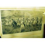 Victorian print, "Scotland Forever" the charge of the Scots Greys At Waterloo, after the original