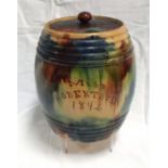 A Scottish Seaton pottery dab ware barrel "Miss Robertson 1892" 25cm high Condition Report ·