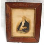 E.J. Gibson, Victorian watercolour of a gentleman sat with a cat,dated to reverse 1842, in a